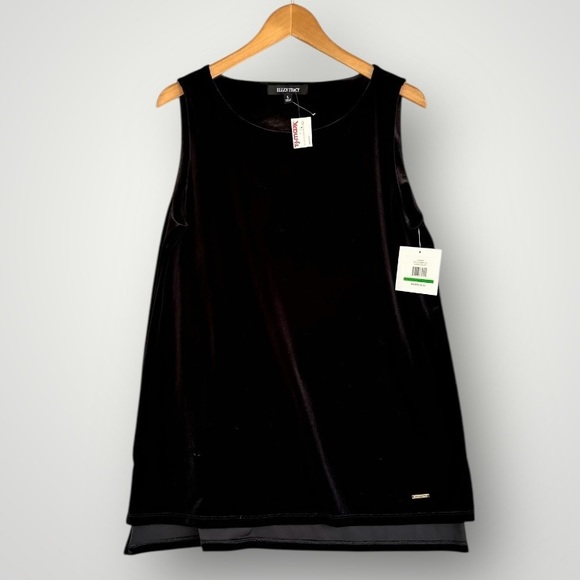 🎉5 for $40🎉 NWT Ellen Tracy Velvet Top Blouse Shirt Size L Black - Picture 1 of 10